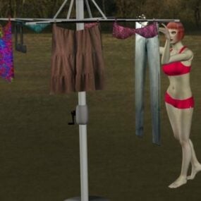 Postava dívky s 3D modelem prádelní šňůry