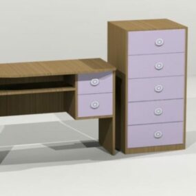 Työpöytä ja kirjahylly 3d-malli