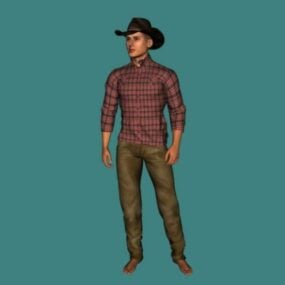 Cowboy homme avec pantalon et chemise modèle 3D