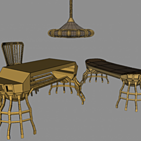 3д модель уличной мебели из ротанга с лампой