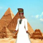 Traditionell egyptisk flickakaraktär på pyramiden