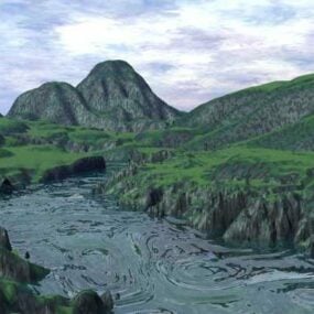 Emerald Spring Mountain Landscape 3d model