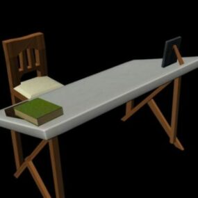 שולחן עבודה פשוט עם כיסא דגם תלת מימד