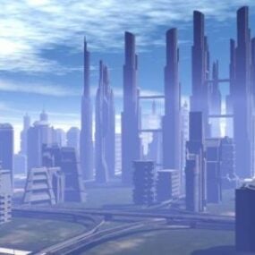 Miasto fantasy z modelem 3D wieżowca