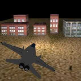 Kampfflugzeug über Gebäude 3D-Modell