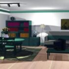 Vardagsrum med modernismmöbler