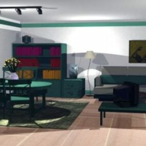 Ruang Tamu Dengan Perabot Modenisme model 3d