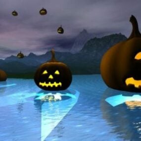 Halloween-decoratie met pompoen en lantaarn 3D-model