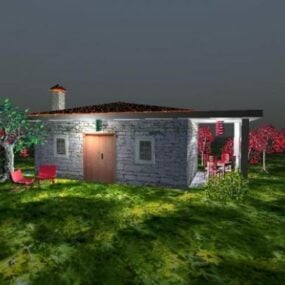 House In Night With Lighting 3d model