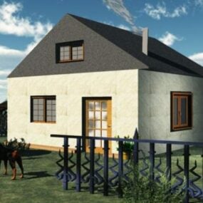 בניין בית עם מודל תלת מימד לגינה