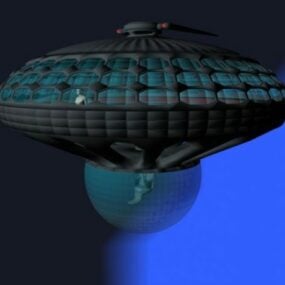 Space Airship Station With Planet 3d model