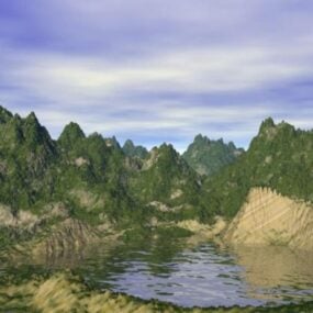 بحيرة في الجبل نموذج 3D المناظر الطبيعية