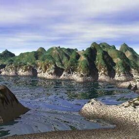 Lake View With Mountain Landscape 3d model