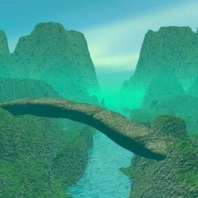 Natuurlijke brug over het meerlandschap 3D-model