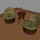 Muebles de silla de ratán con mesa de madera