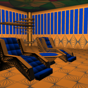 חדר עץ עם כסאות מנוחה דגם תלת מימד
