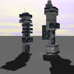 Modelo 3d de forma modular de construcción de ciencia ficción