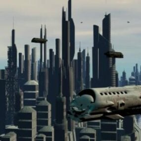 Modelo 3d de construção de cidade inteligente de ficção científica