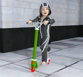 Niño pequeño con scooter modelo 3d