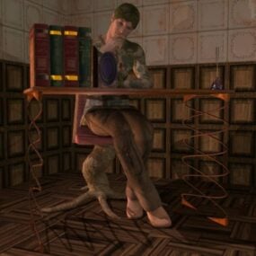 Kobieta przy biurku Model 3D