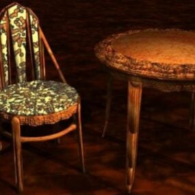 Cadeira esculpida com móveis de mesa redonda modelo 3d