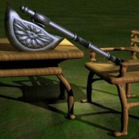 斧付き庭の竹の椅子3Dモデル