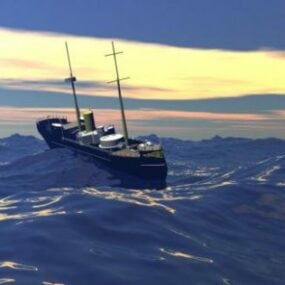 سفينة شحن في البحر نموذج ثلاثي الأبعاد
