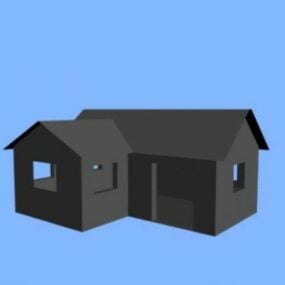 Modelo 3d de techo plano de construcción de casa simple