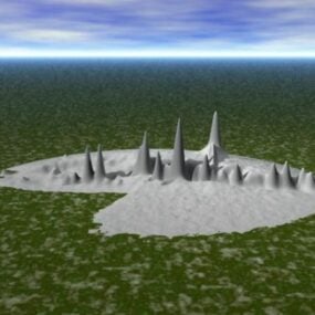 Duża skała na polu z drzewem Model 3D