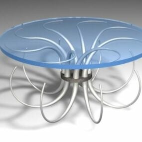 שולחן קפה זכוכית עגול ברזל רגל דגם תלת מימד