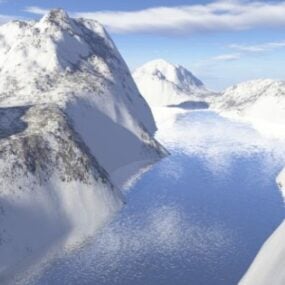 雪の山の湖の風景3Dモデル