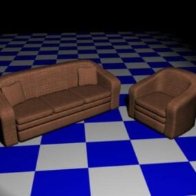 أريكة مع كرسي بذراعين من الجلد نموذج ثلاثي الأبعاد
