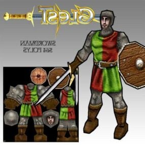 لعبة Swordman Warrior نموذج ثلاثي الأبعاد لشخصية اللعبة