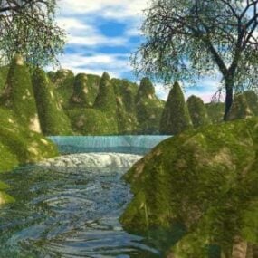 Modello 3d del paesaggio del lago di montagna Creek