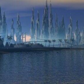 Kolonialne miasto fantasy z modelem 3D wieżowca