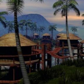 Modelo 3d de edifício de casa de resort tropical