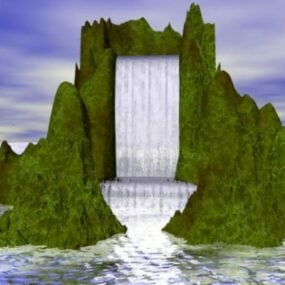 3D-Modell der Wasserfall-Gebirgslandschaft