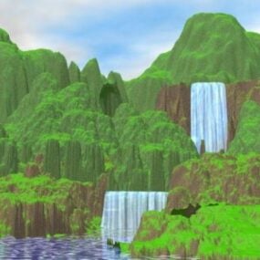 Waterfall Wonderland Gaming Landscape 3d model