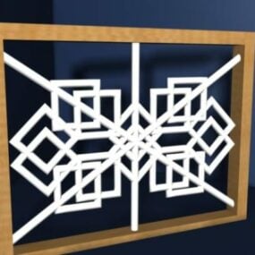 Houten raamkozijn met decoratie 3D-model