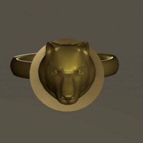 Gold Wolf Head Ring Jewelry 3d model