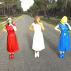 Personagem de três mulheres em vestido da moda