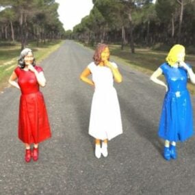 3д модель трех женских персонажей в модном платье