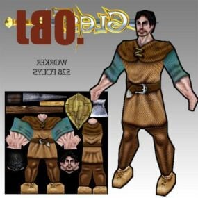 3D model dělnické středověké herní postavy