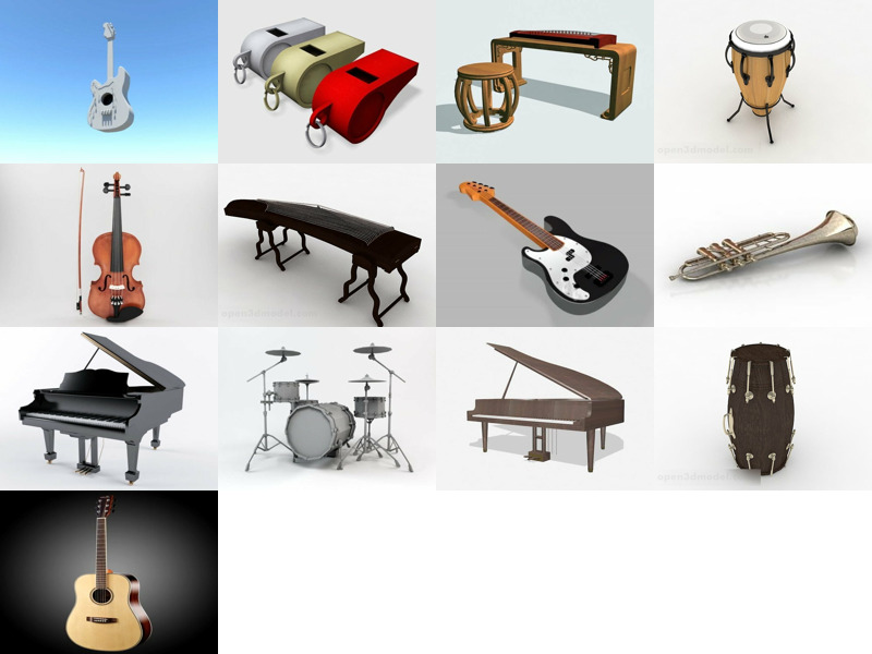 14 Musical Instruments Free 3D Models for Rendering Mar.2024