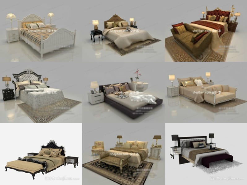 9 نماذج مجانية للأثاث العتيق لسرير مزدوج ثلاثية الأبعاد مارس 3