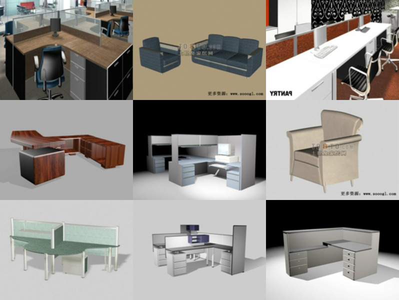 9 Office Furniture Work Table Free 3D Models Mar.2024