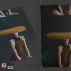 Kanvas Dengan Wanita Dengan Topi Kuning Bingkai Foto model 3d