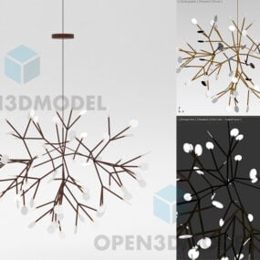 چراغ سقفی آویز مدرن با شاخه های برنزی شکوفه دار مدل سه بعدی