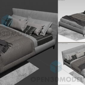 Realistisk seng med puter og teppe komplett sett 3d-modell