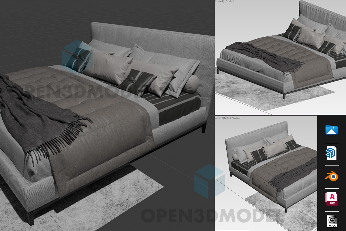 Realistic Bed With Pillows And Blanket Full Set